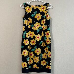 Jones New York Dress Floral Sleeveless Black With Yellow Flowers Classic Petite